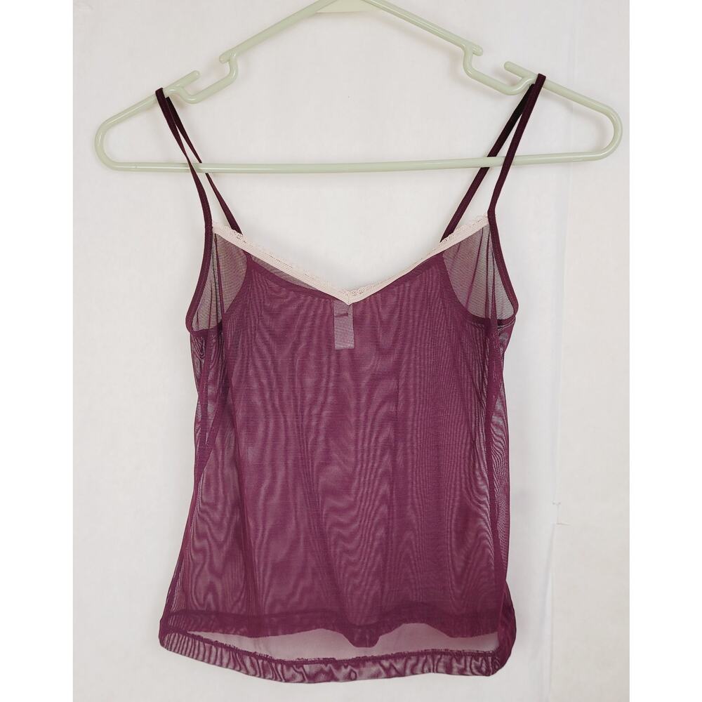 Vintage J.Crew maroon sheer mesh lace trim cami size small Coquette Whimsigoth